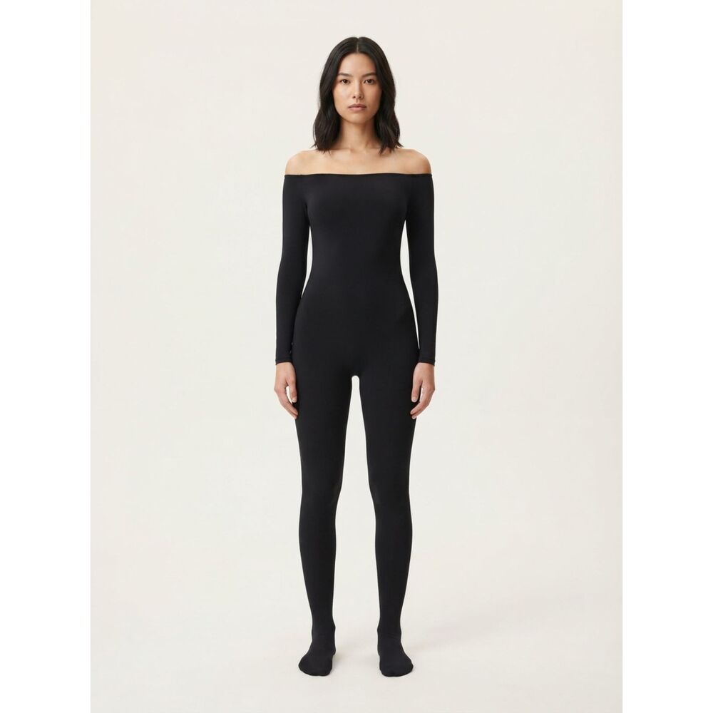 Naked Wardrobe Off Shoulder Black Closed Toe Jumpsuit Small